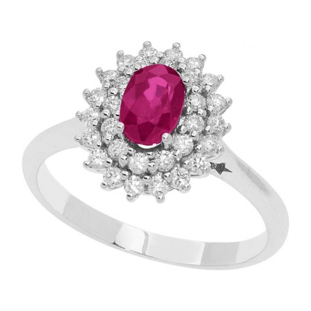 Comete Anello in Oro 18KT, Diamanti bianchi e Rubino ovale – ANB2622
