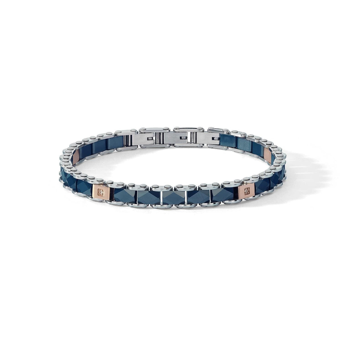 Comete Bracciale Acciaio con PVD rosè, ceramica blu e zirconi bianchi – UBR1249