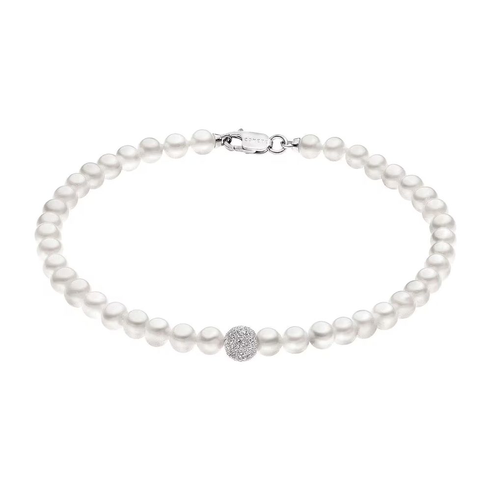 Comete Bracciale filo di perle in Oro 18KT e sfera diamantata – BRQ196B