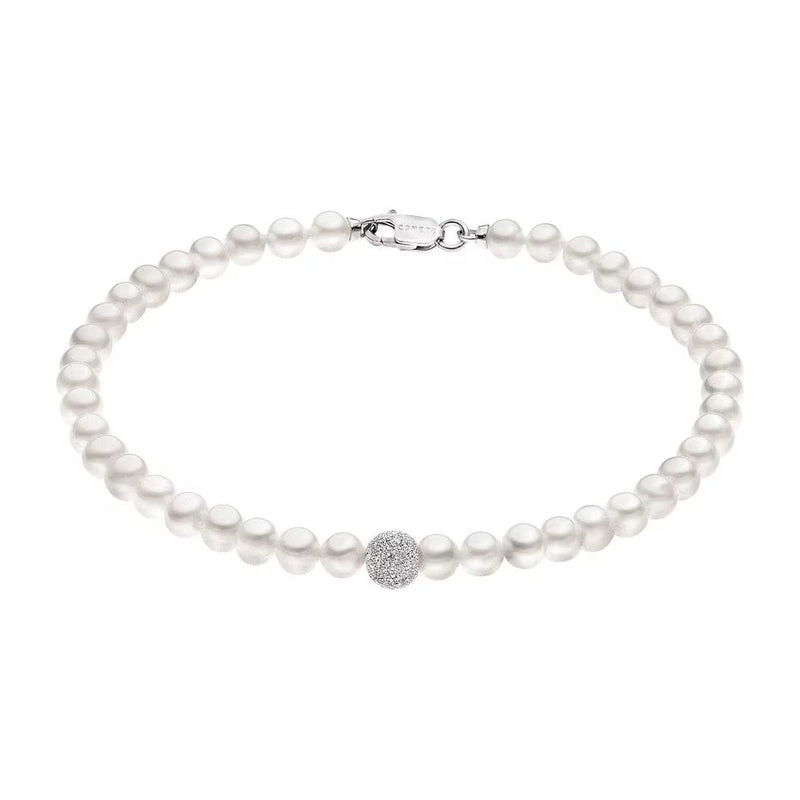 Comete Bracciale filo di perle in Oro 18KT e sfera diamantata – BRQ196B