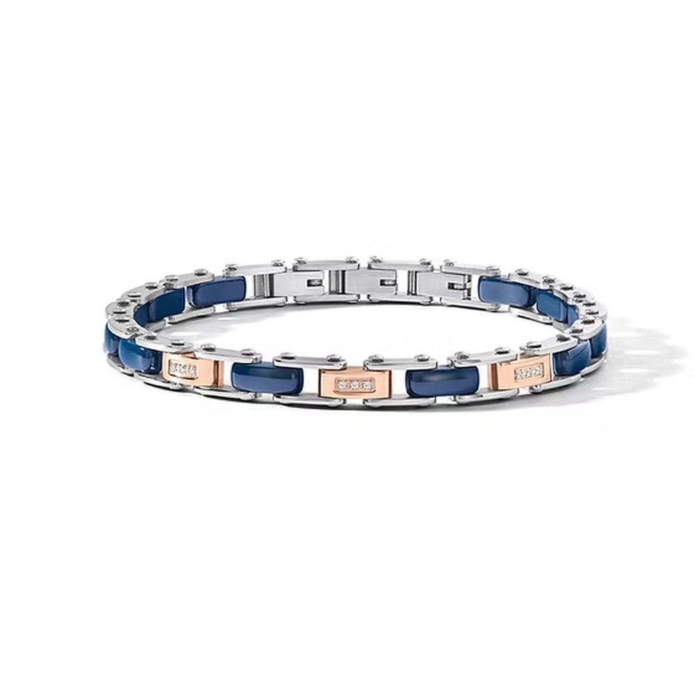 Comete Bracciale in Acciaio, ceramica blu e PVD rosè con diamanti – UBR1280