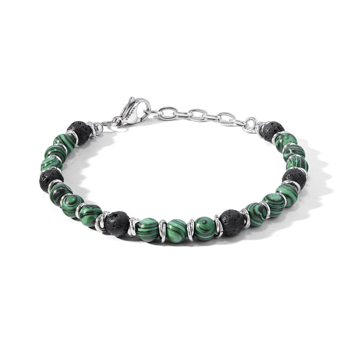Comete Bracciale in Acciaio con Malachite e Pietra Lavica – UBR1144