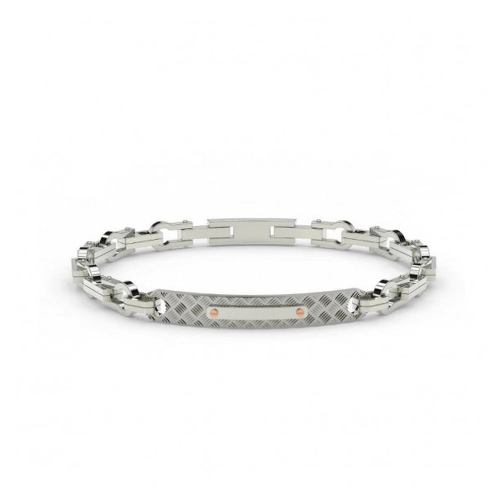 Comete Bracciale in Acciaio con targa e dettagli PVD rosè – UBR783