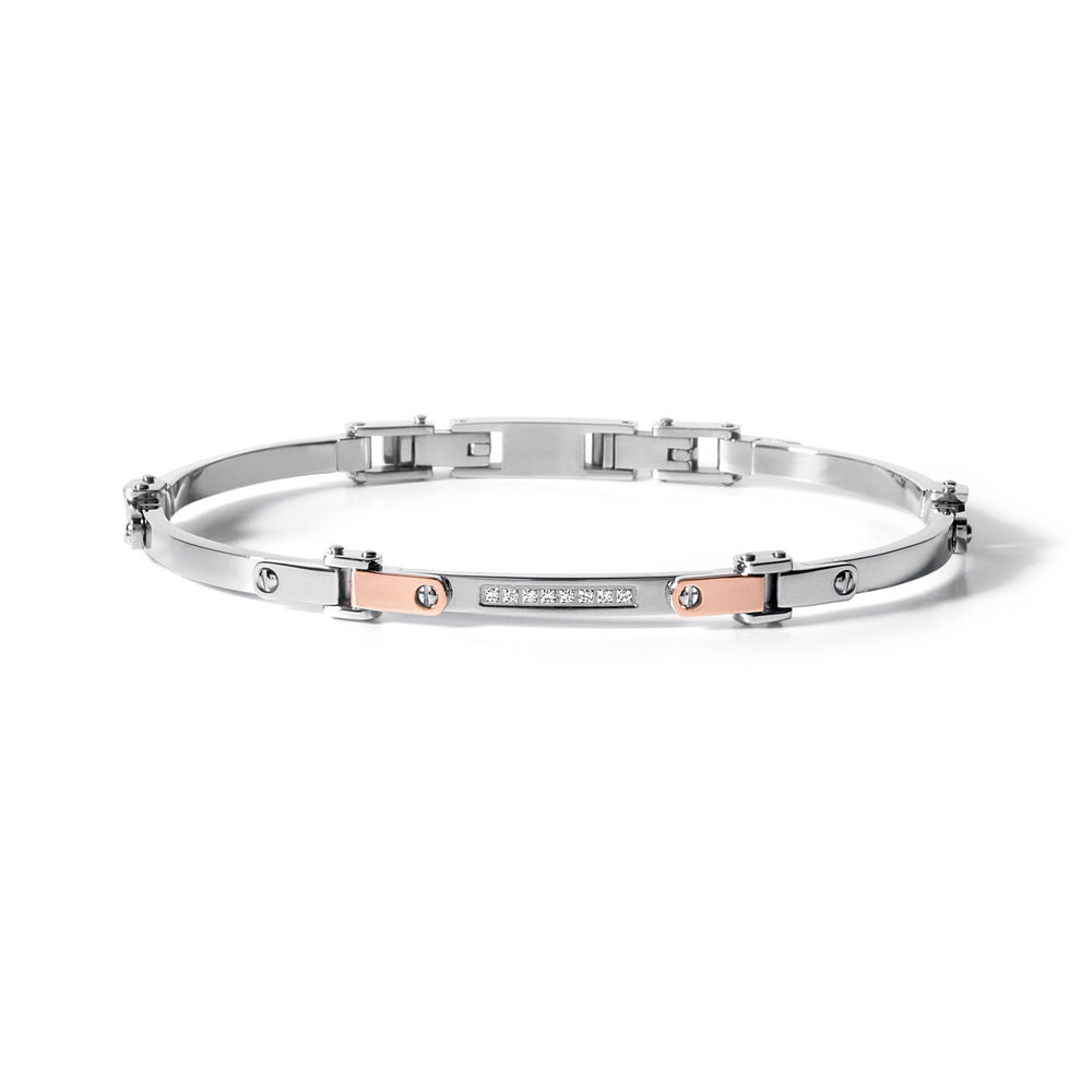 Comete Bracciale in Acciaio, Oro rosa e Diamanti bianchi – UBR499