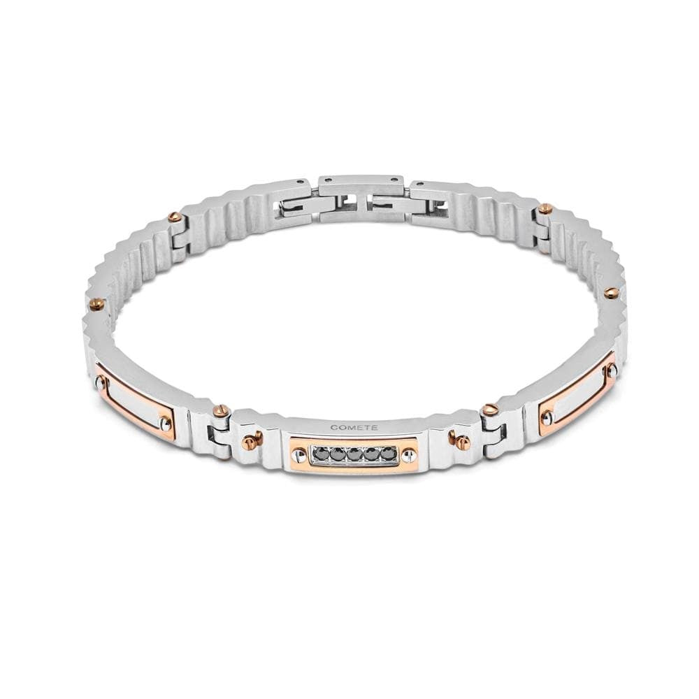 Comete Bracciale Module in Acciaio PVD rosè con diamanti neri – UBR1002