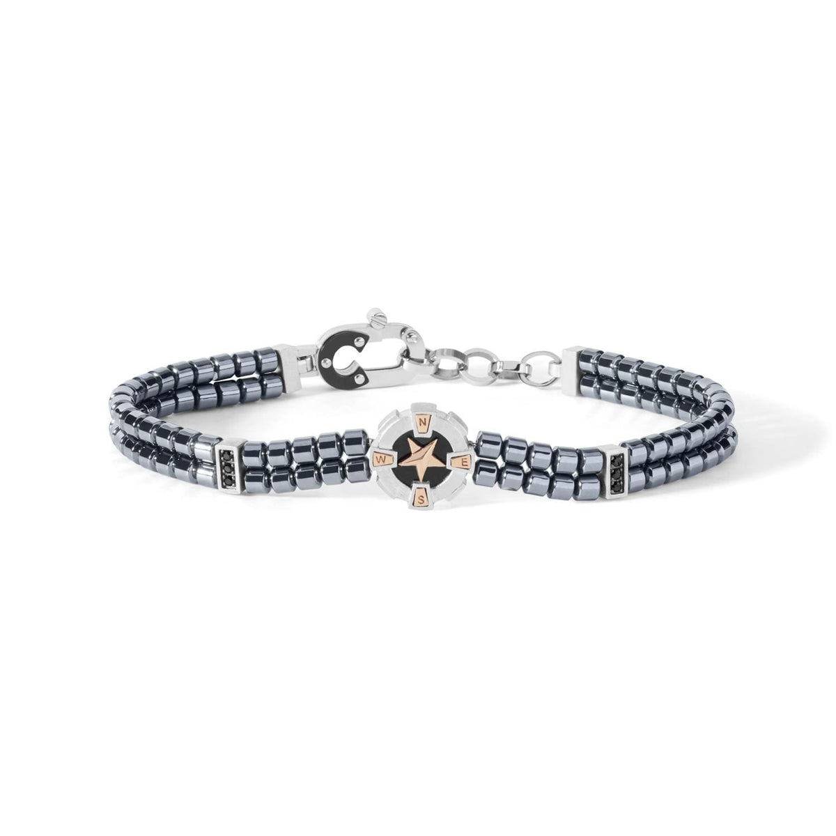 Comete Bracciale Stella Polare in Argento rosè e Acciaio con ematite e zirconi neri – UBR921