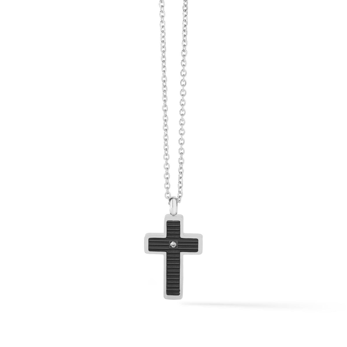 Comete Collana Croce in Acciaio e PVD nero della Collezione Textur – UGL635