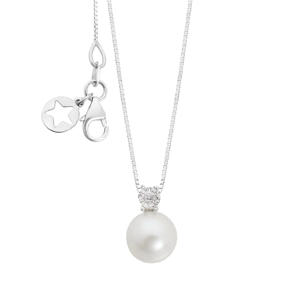 Comete Girocollo in Oro 9KT, Diamante bianco e Perla coltivata Ø 7,5/8 mm – KGLP003