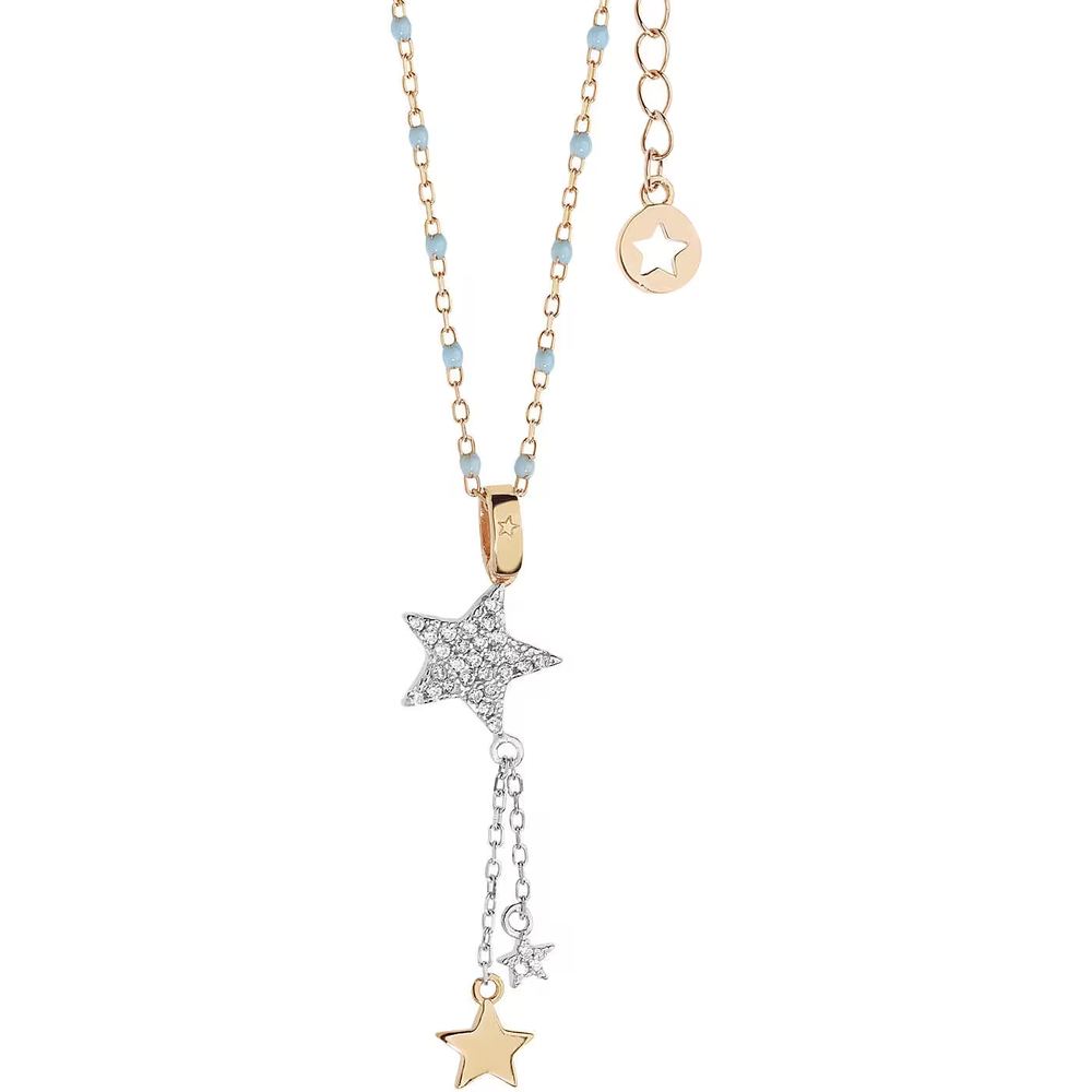 Comete Collana Stella in Argento rosè con zirconi e smalto azzurro – GLA228