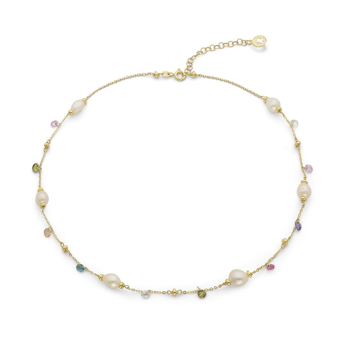 Comete Collana Trilogy in Argento dorato con perle d'acqua dolce e cristalli multicolor – GLA276