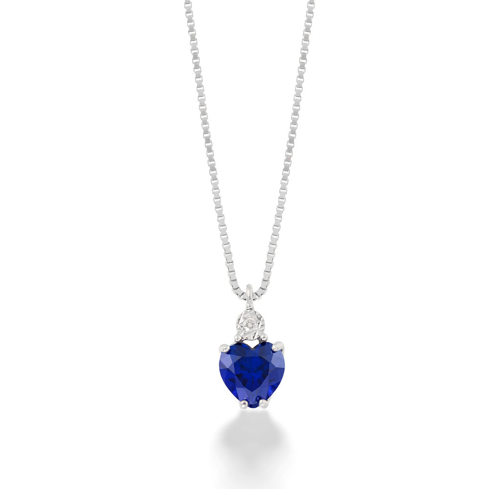 Comete Girocollo cuore in Oro 9KT, Diamanti bianchi e Zaffiro blu ricristallizzato – KGLB1423