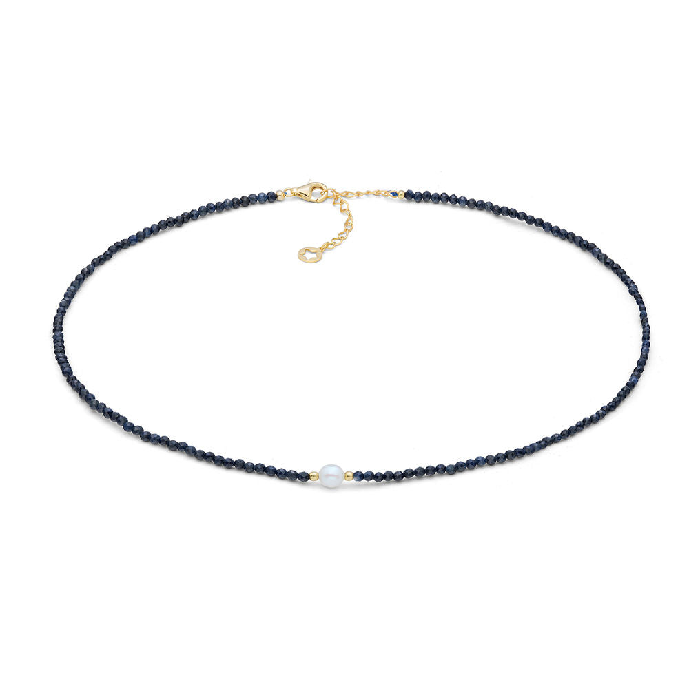 Comete Girocollo in Argento con zaffiro blu e perla – GLA297