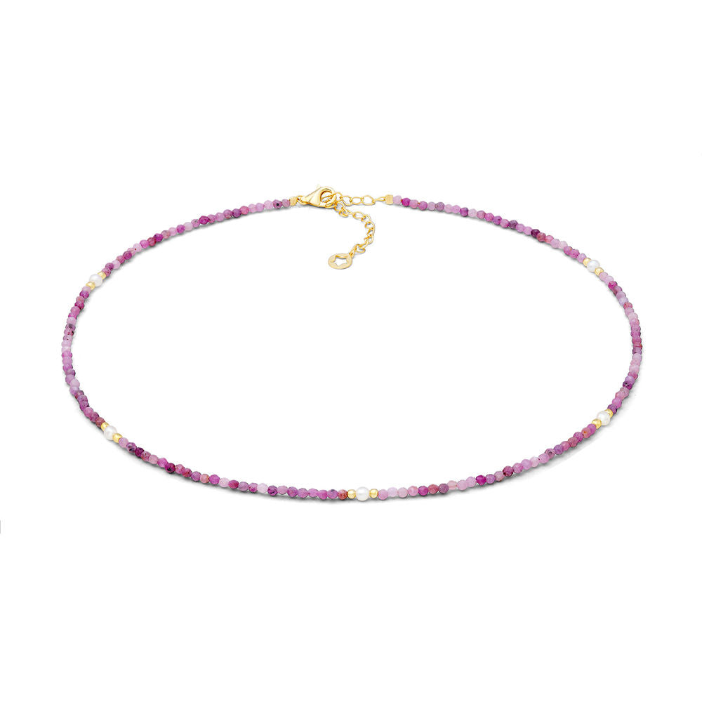 Comete Girocollo in Argento dorato con radice di rubino e perle – GLA291