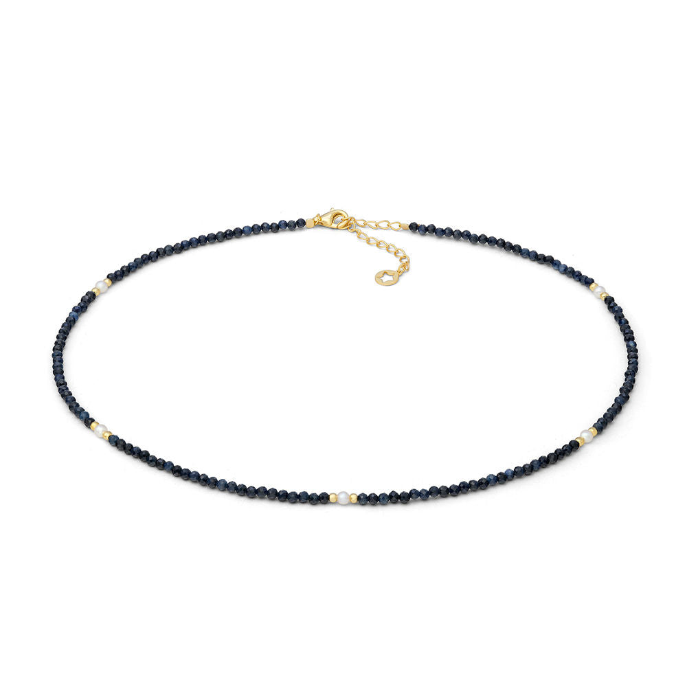 Comete Girocollo in Argento dorato con radice di zaffiro blu e perle – GLA287