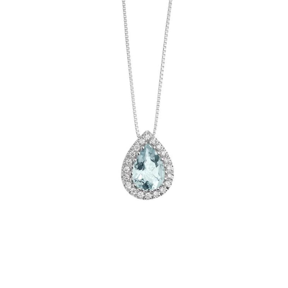 Comete Girocollo in Oro 18KT, Diamanti bianchi e Acquamarina goccia – GLQ285