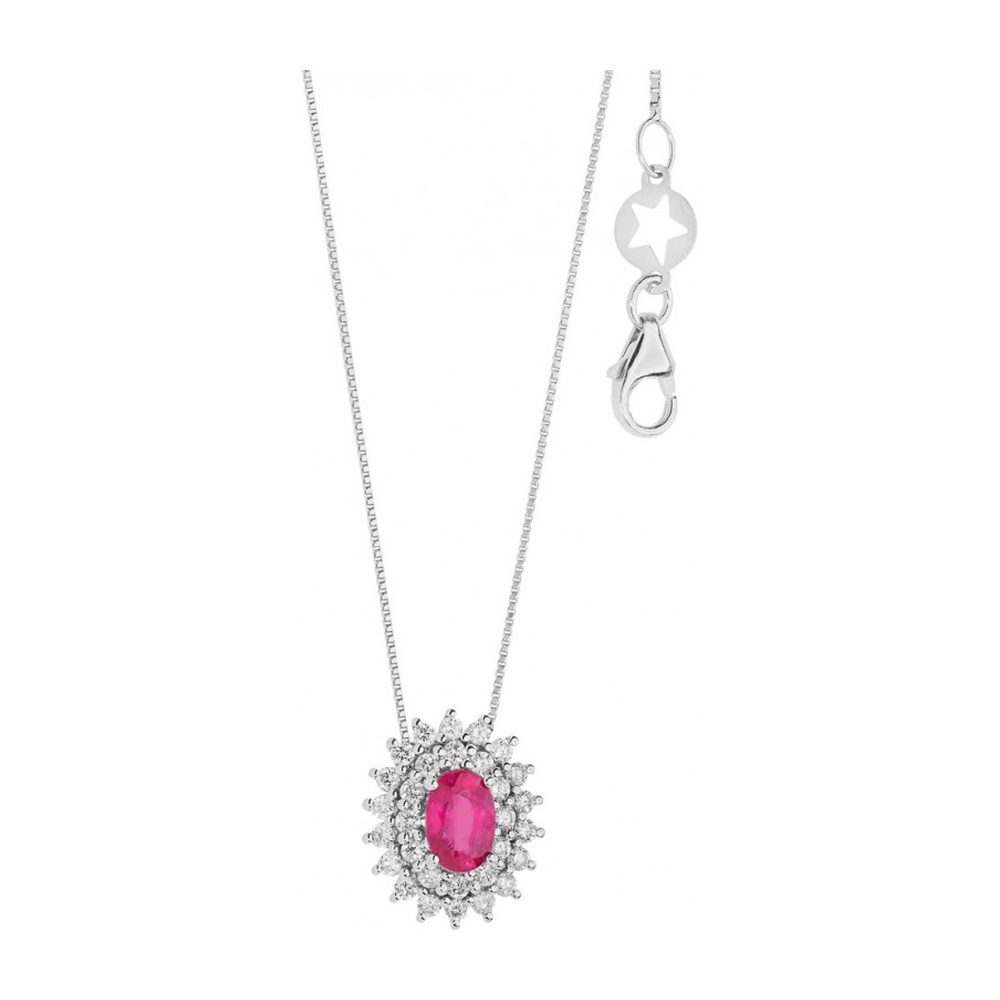 Comete Girocollo in Oro 18KT, Diamanti bianchi e Rubino ovale – GLB1602