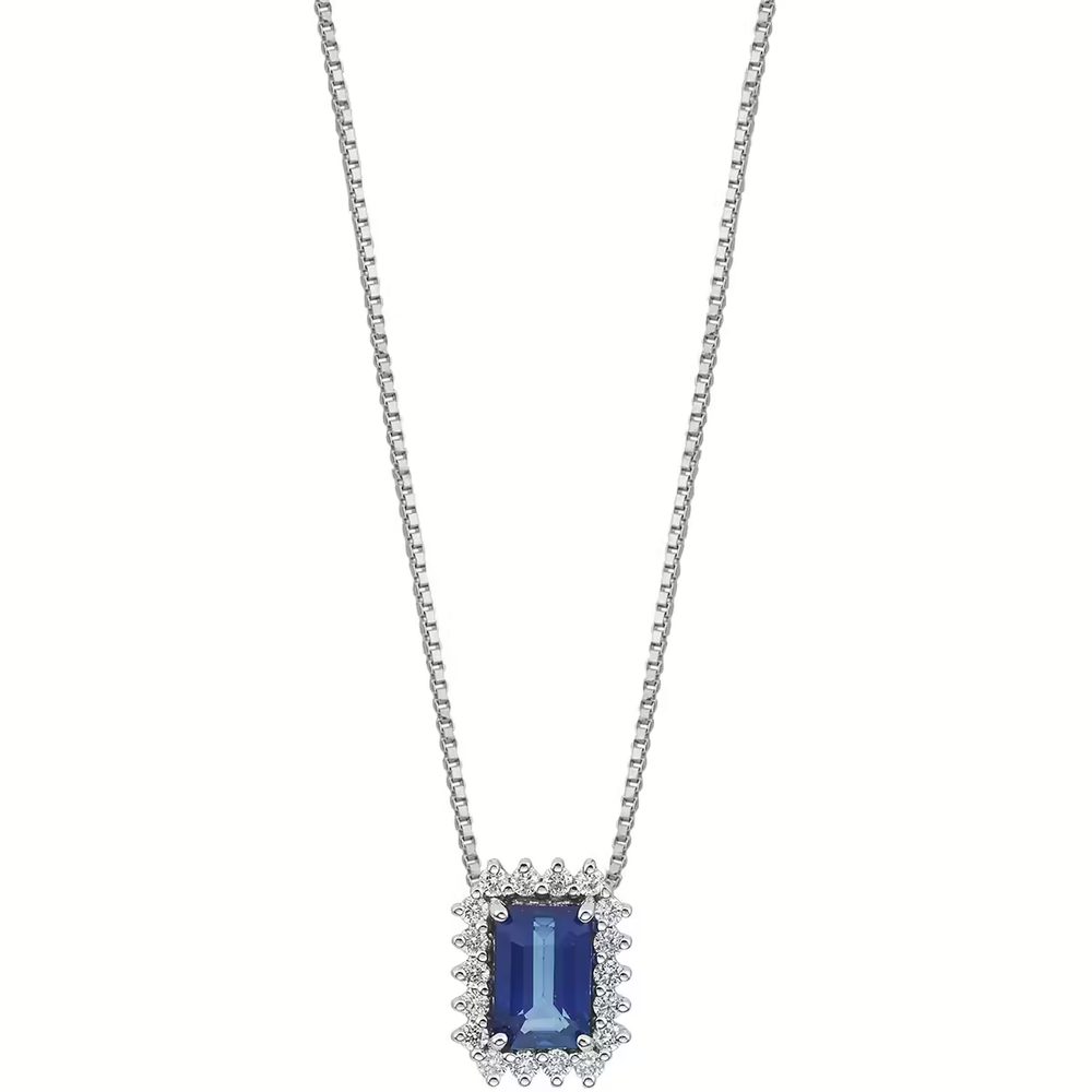 Comete Girocollo in Oro 18KT, Diamanti bianchi e Zaffiro blu ottagonale – GLB1662