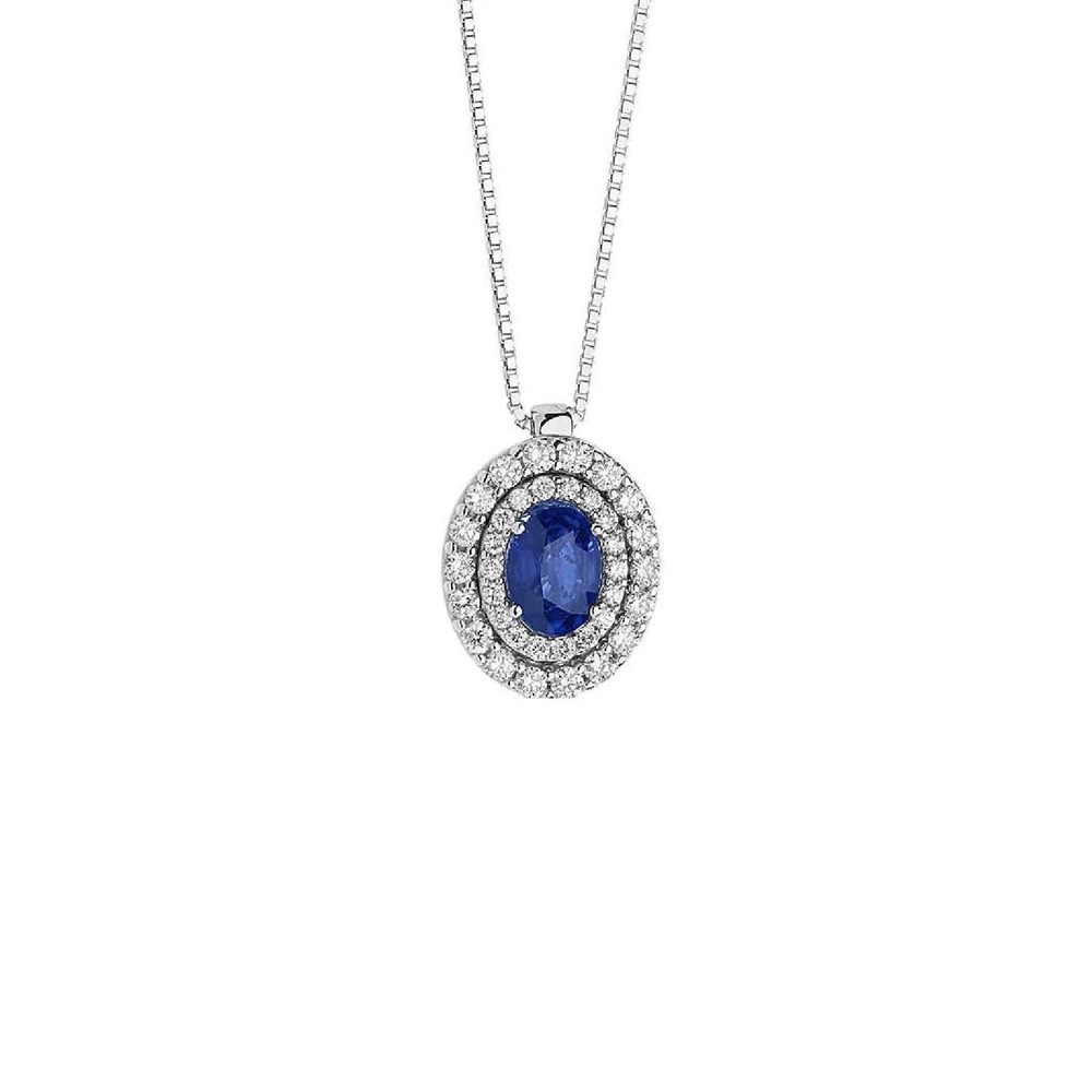 Comete Girocollo in Oro 18KT, Diamanti bianchi e Zaffiro blu ovale – GLB1474