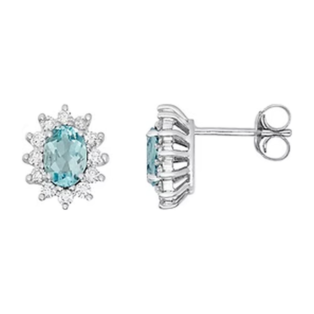 Comete Orecchini con contorno in Oro 18KT, Diamanti bianchi e Acquamarina ovale 6x4 mm – ORQ281