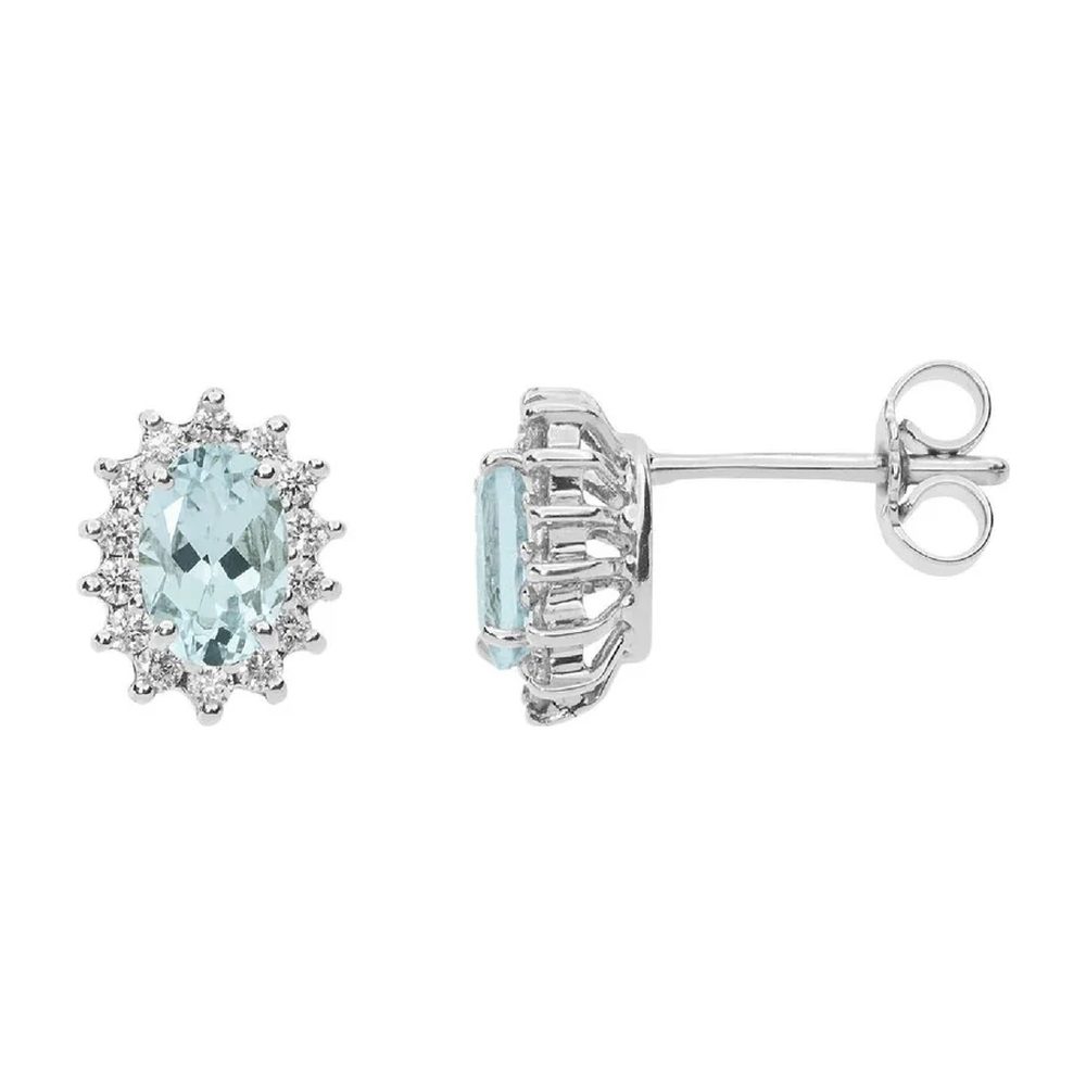 Comete Orecchini con contorno in Oro 18KT, Diamanti bianchi e Acquamarina ovale – ORQ248