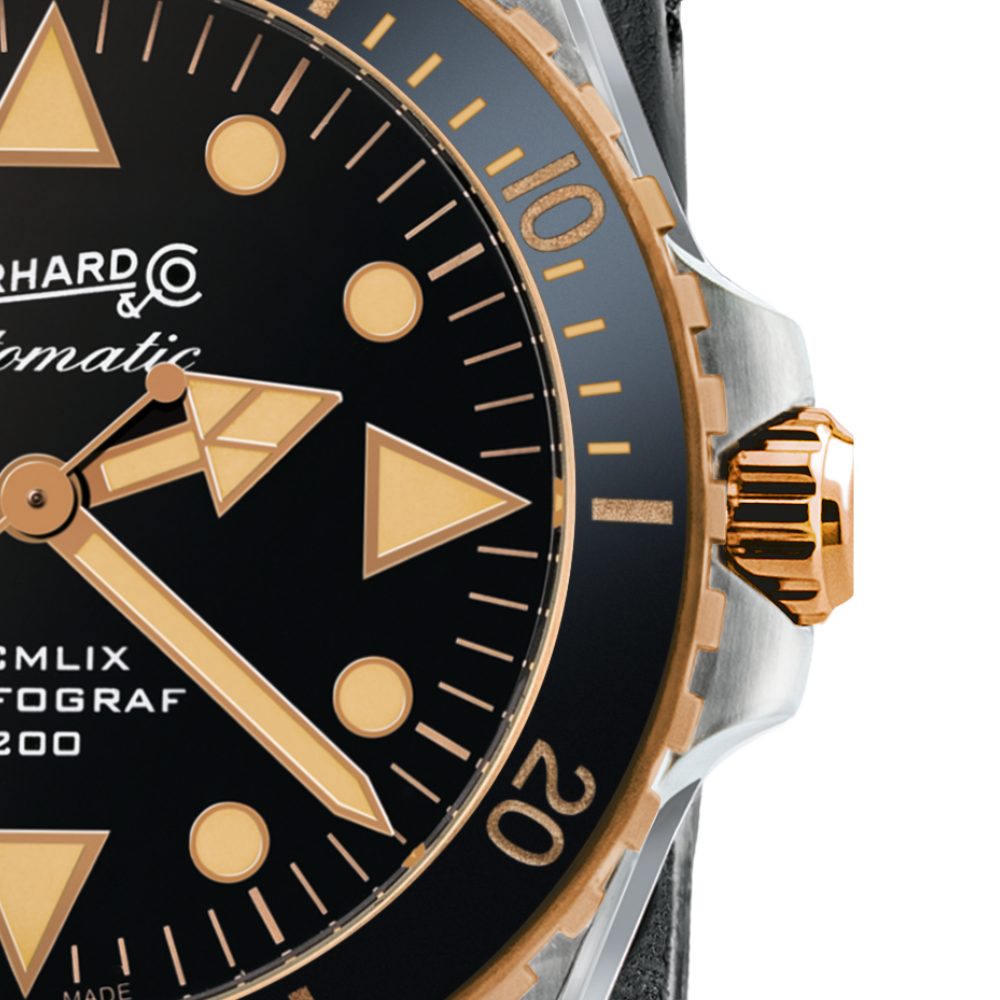 Eberhard & Co. Scafograf 200 MCMLIX Bronze Edition 41147.01 CP – dettaglio quadrante e lunetta in bronzo
