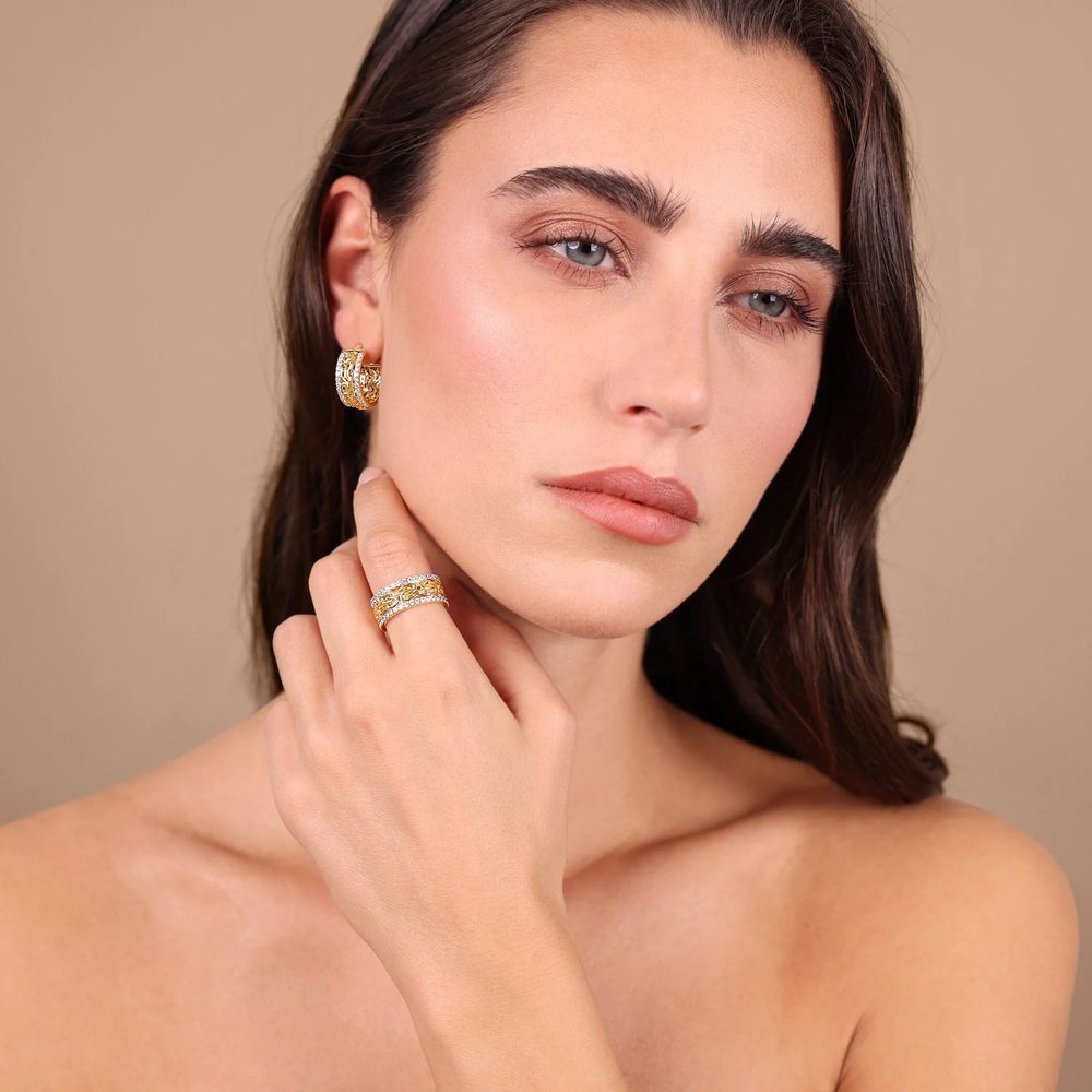 ETRUSCA | Anello a Fascia Catena Bizantina con Pavé di Cubic Zirconia