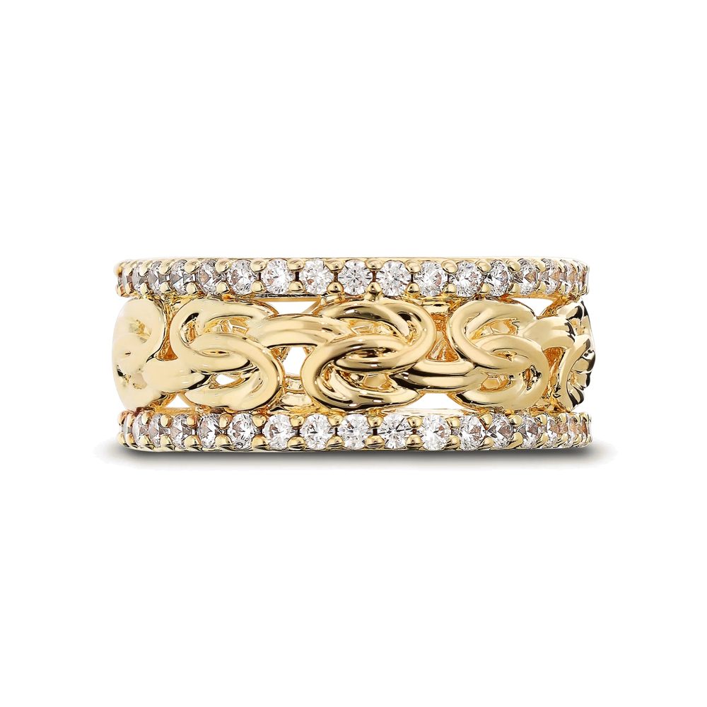 ETRUSCA | Anello a Fascia Catena Bizantina con Pavé di Cubic Zirconia