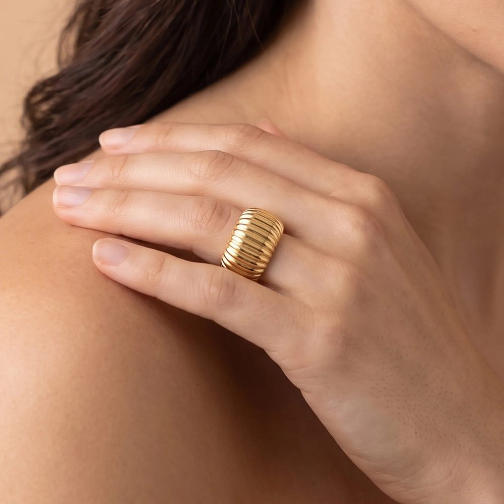 ETRUSCA | Anello a Fascia Finitura Plissé Placcato Oro 18Kt