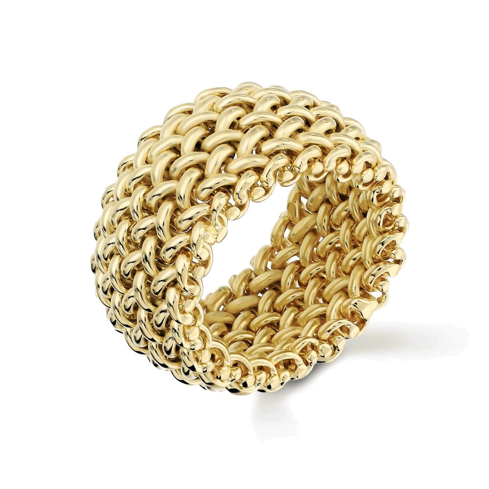 ETRUSCA | Anello a Fascia Maglia Grana di Riso Placcato Oro 18Kt