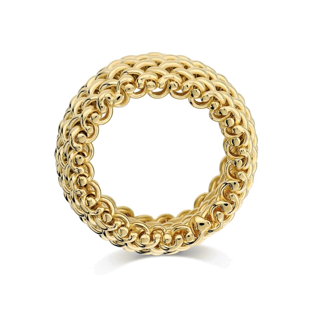 ETRUSCA | Anello a Fascia Maglia Grana di Riso Placcato Oro 18Kt