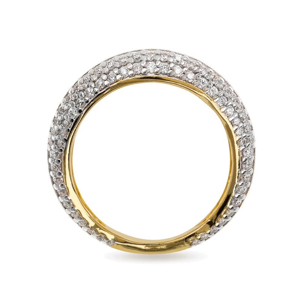 ETRUSCA | Anello a Fascia Martellato Eclissi Dorata con Pavé di Cubic Zirconia