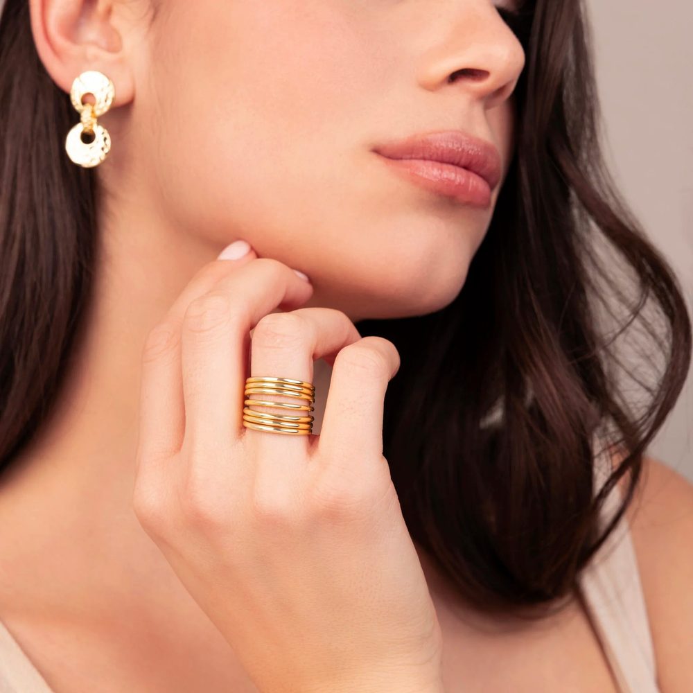 ETRUSCA | Anello Multifilo Lucido con Barretta Martellata