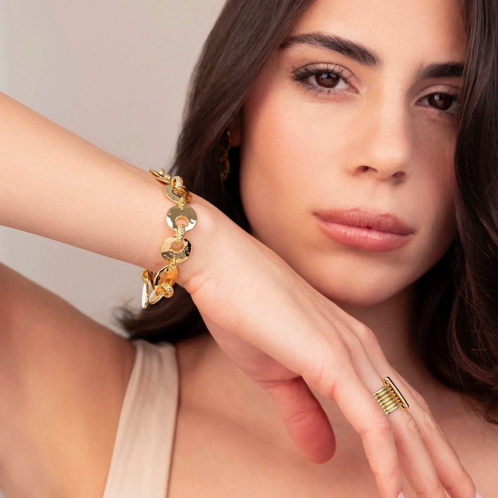 ETRUSCA | Bracciale con Dischi e Rondelle Finitura Martellata e Pallinata