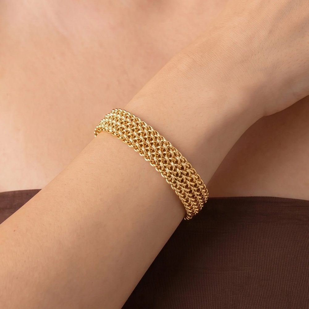 ETRUSCA | Bracciale Maglia Grana di Riso Bombata Placcato Oro 18Kt