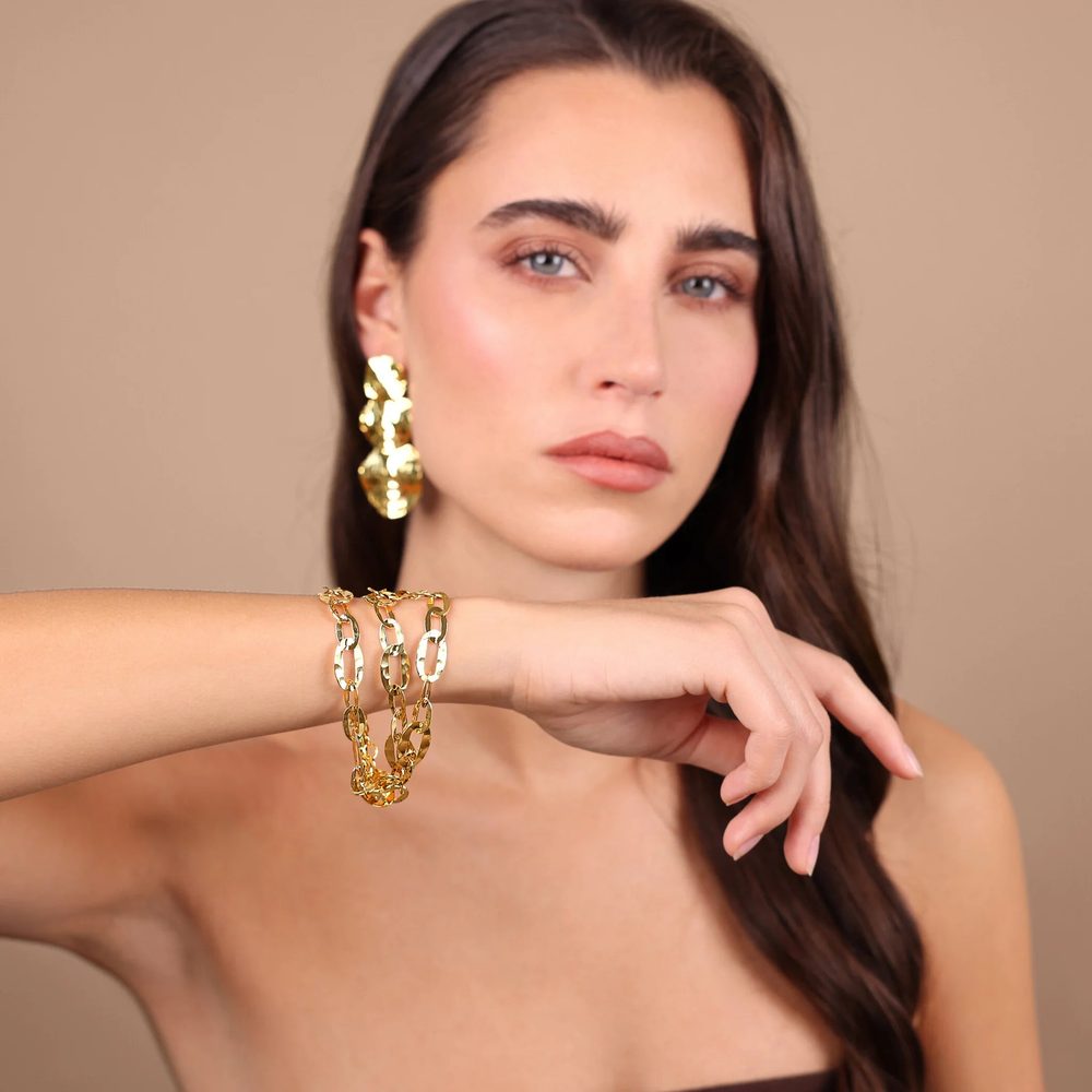 ETRUSCA | Bracciale Multifilo Catena Ovale Martellata