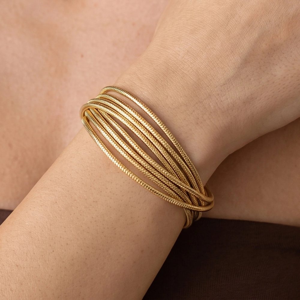 ETRUSCA | Bracciale Multifilo Maglia Omega Tubogas Placcato Oro 18Kt
