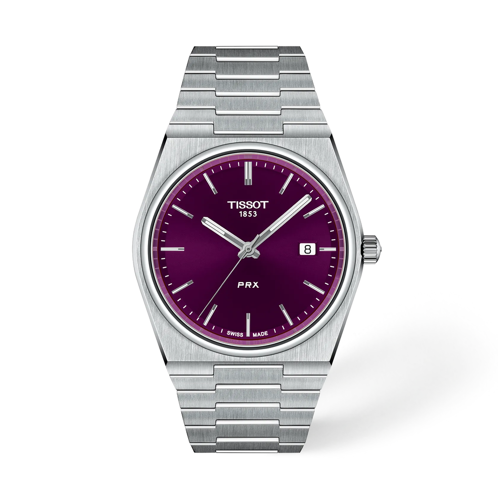 Orologio Tissot PRX T1374101140100 da uomo, quadrante viola, acciaio 40 mm, bracciale in acciaio