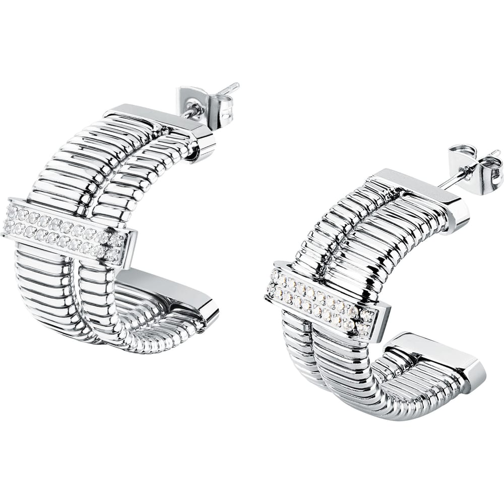 Orecchini Onda a Cerchio in Acciaio e Cristalli Bianchi – Morellato SAZP08
