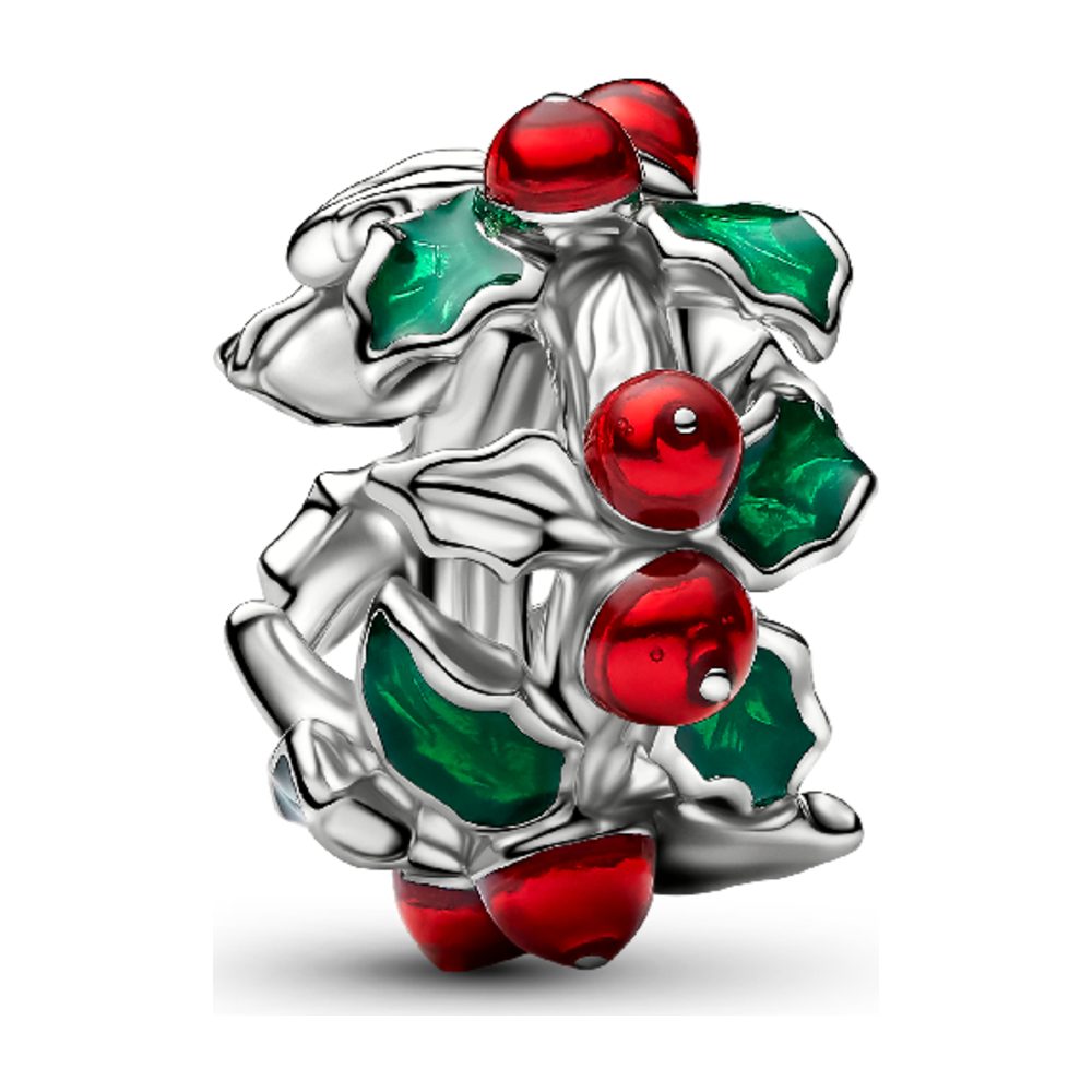 Charm Agrifoglio di Natale con Finitura in Platino Pandora 734974C01