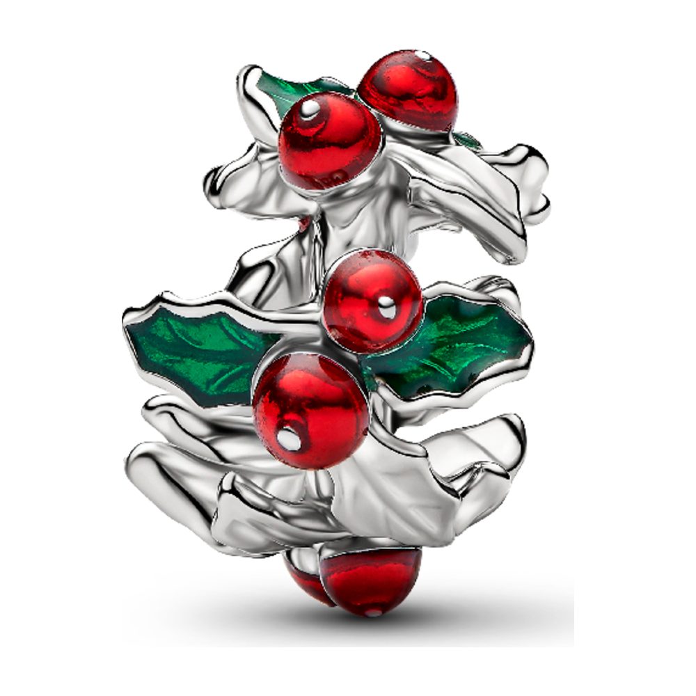 Charm Agrifoglio di Natale con Finitura in Platino Pandora 734974C01 - foto 2