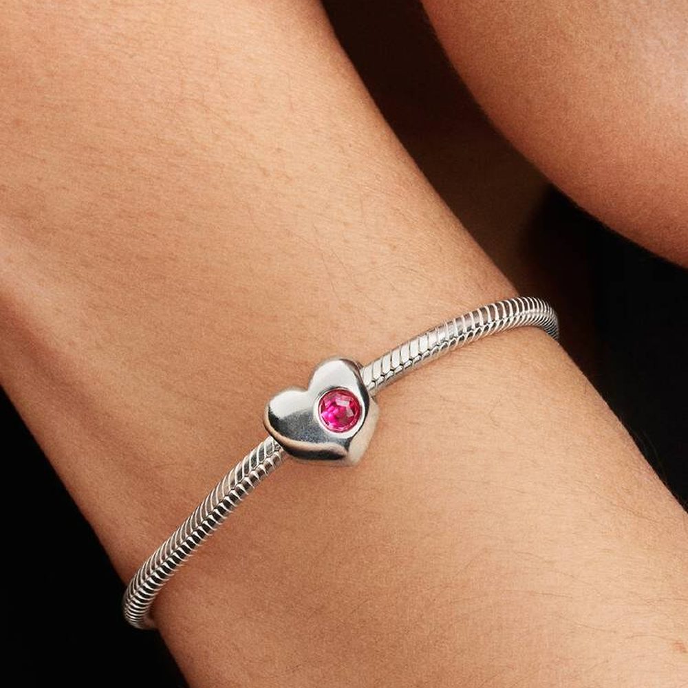 Charm Cuore con Pietra Rosa Scuro Ottobre da Incidere Pandora 794161C10 - foto 2