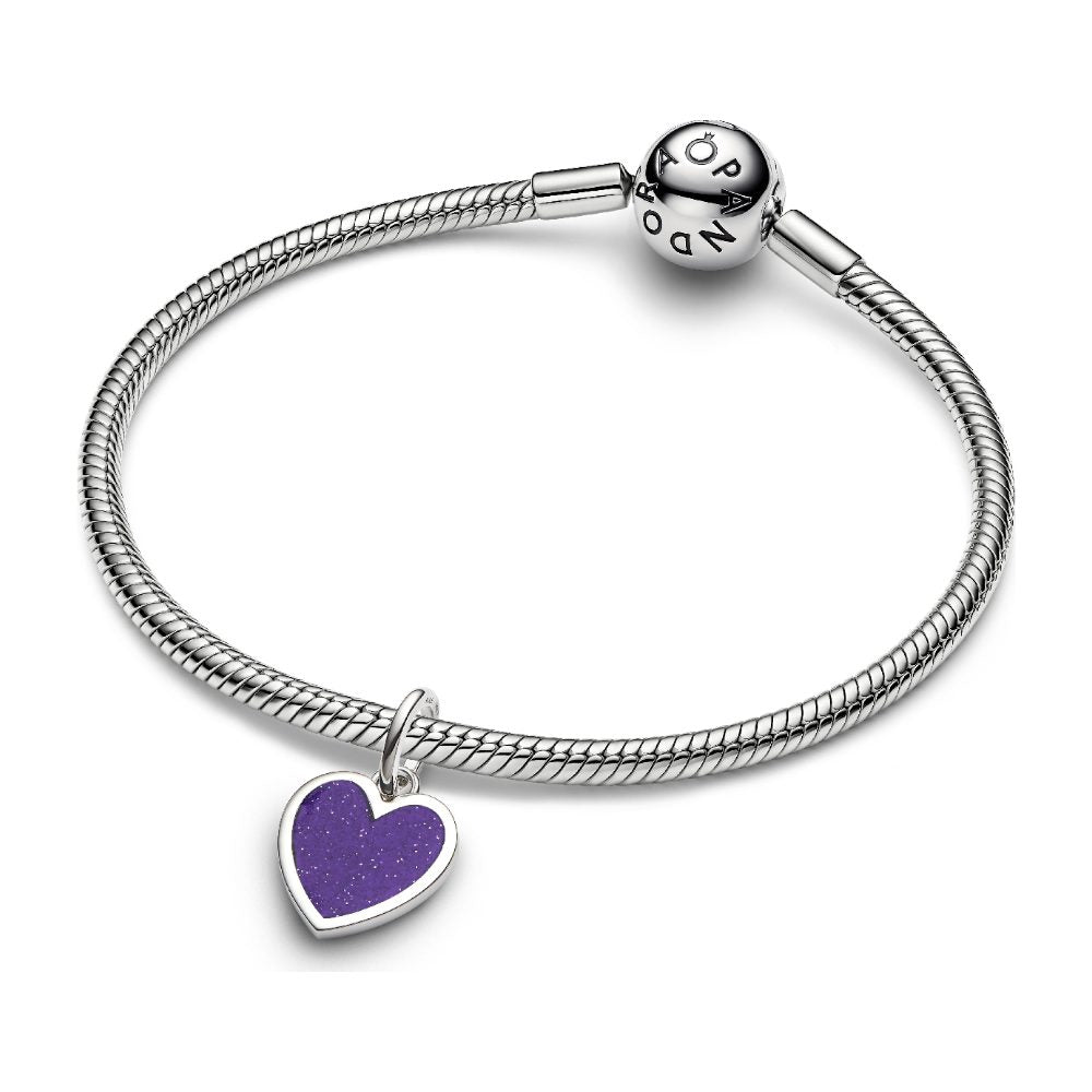 Charm Pendente Cuore Viola da Incidere con Finitura in Platino Pandora 735088C02 - foto 2