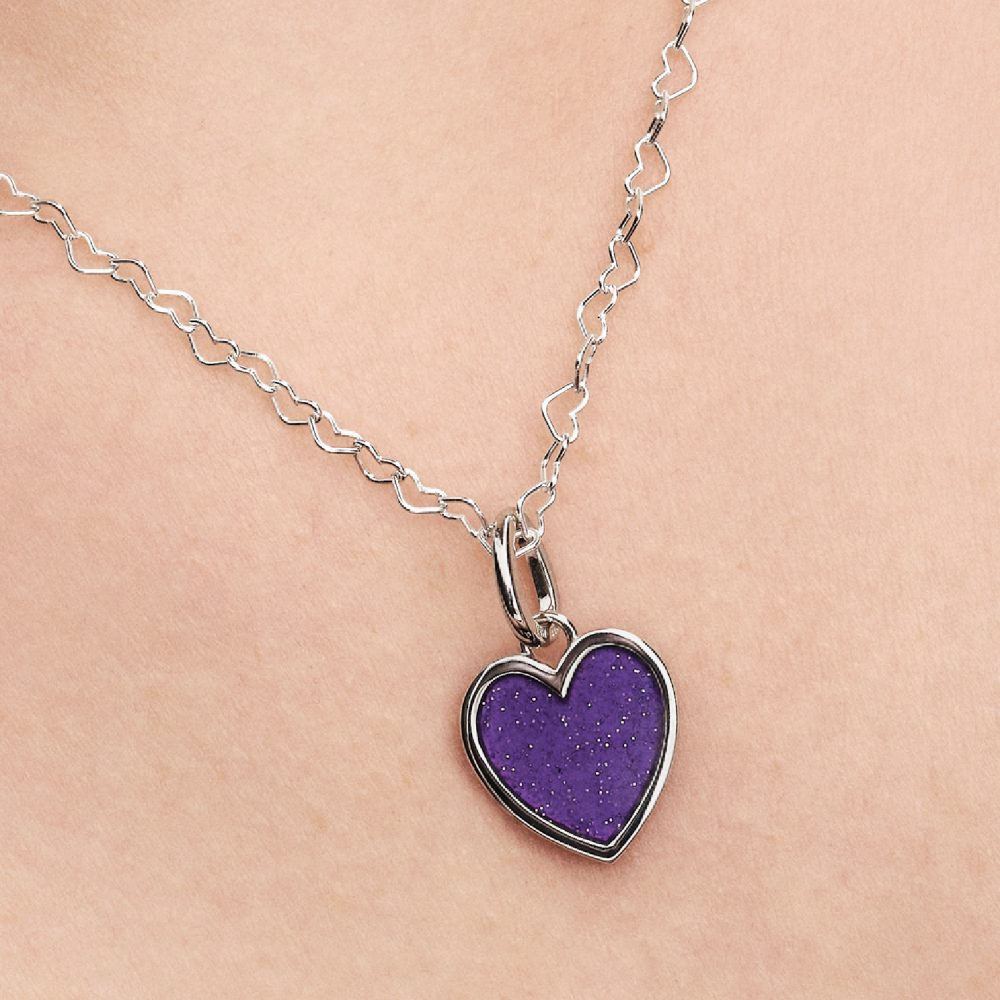 Charm Pendente Cuore Viola da Incidere con Finitura in Platino Pandora 735088C02 - foto 3