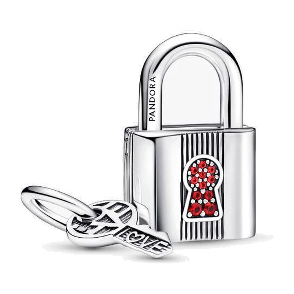 Charm Pendente Lucchetto e Chiave dell'Amore con Pietre Rosse Pandora 790088C02