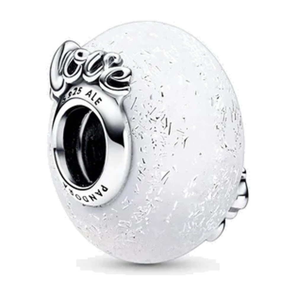 Charm Vetro di Murano Bianco Glitter Mom e Love Pandora 792655C00