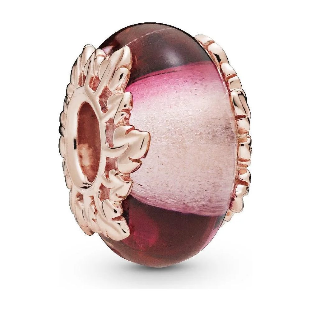 Charm Vetro di Murano Rosa con Foglie Pandora 788244