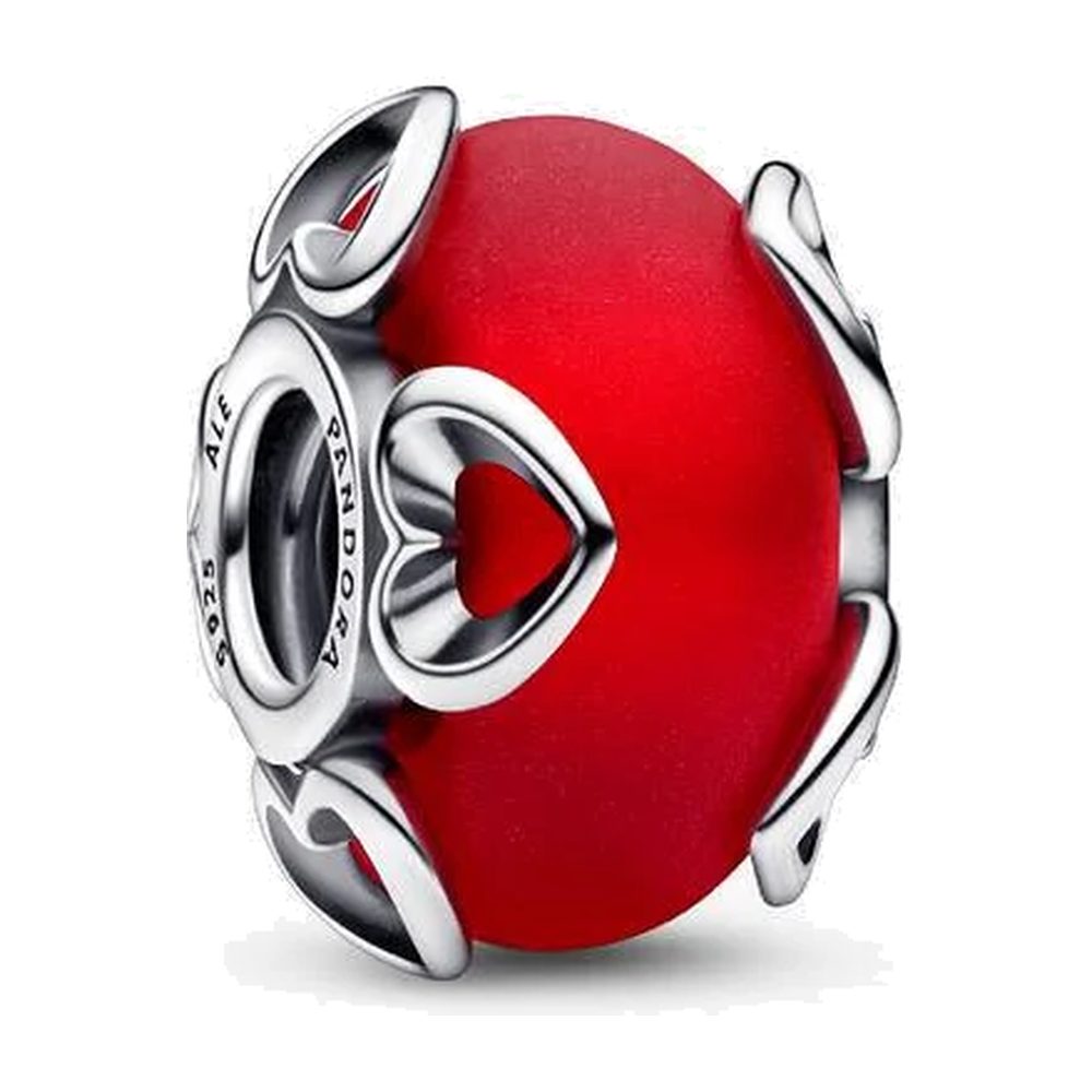 Charm Vetro di Murano Rosso Satinato e Cuori Pandora 792497C01