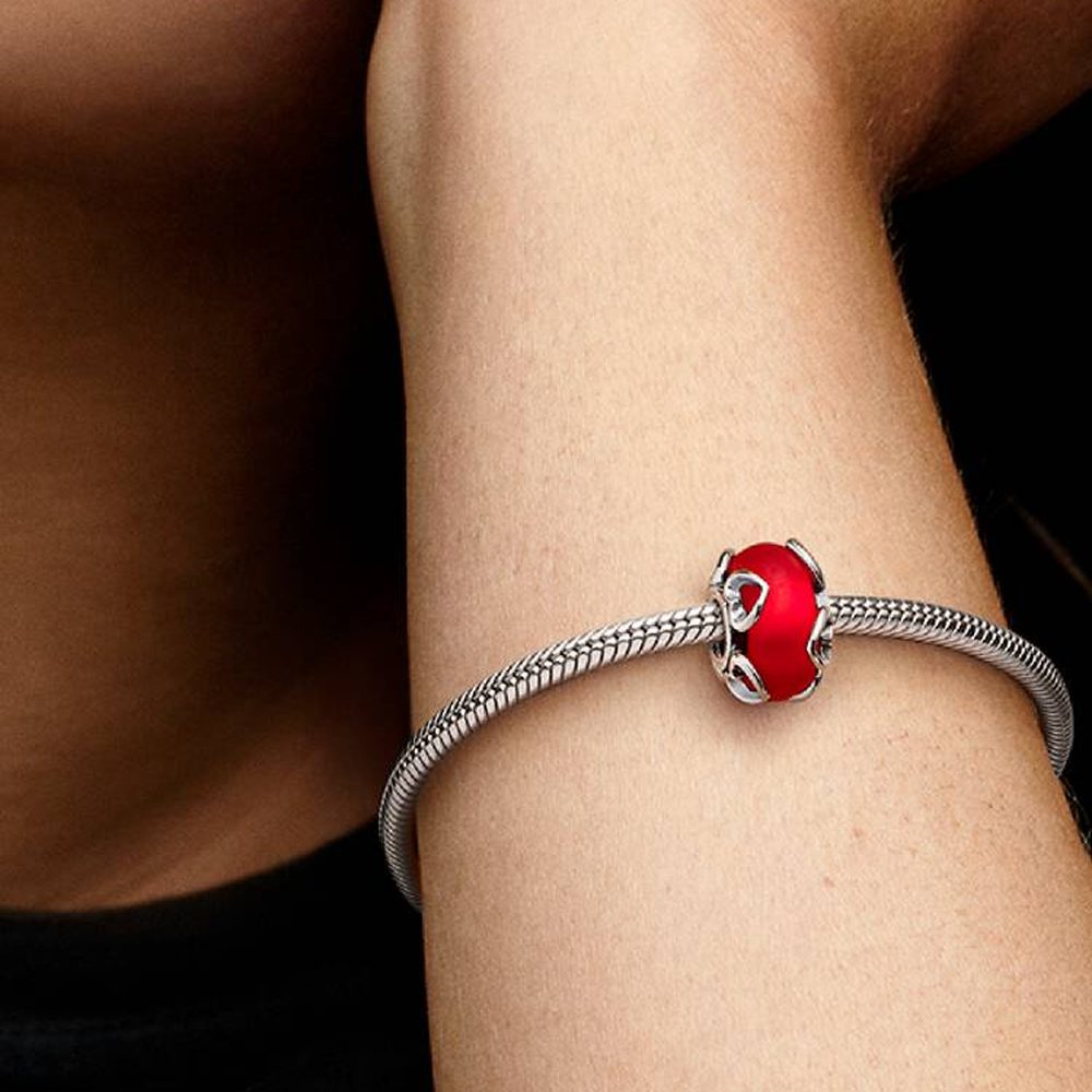 Charm Vetro di Murano Rosso Satinato e Cuori Pandora 792497C01 - foto 2